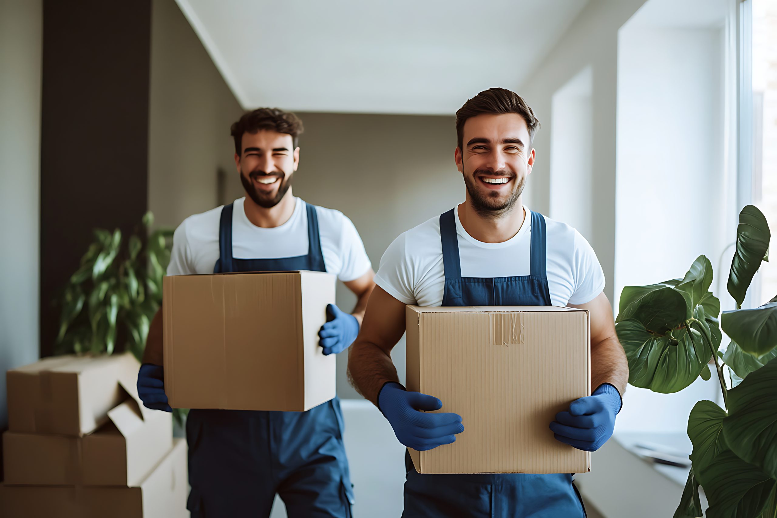 two-men-blue-rubber-gloves-holding-boxes-room